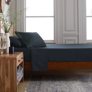 QUINCE Classic Organic Brushed Cotton Fitted Sheet Set King Nightfall 6799